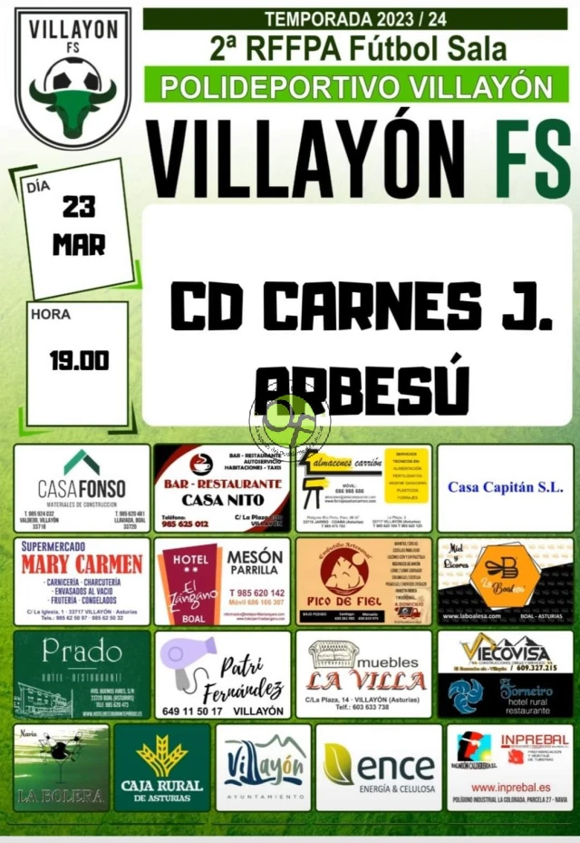 El Villayón F.S. recibe al C.D. Carnes J.Arbesú