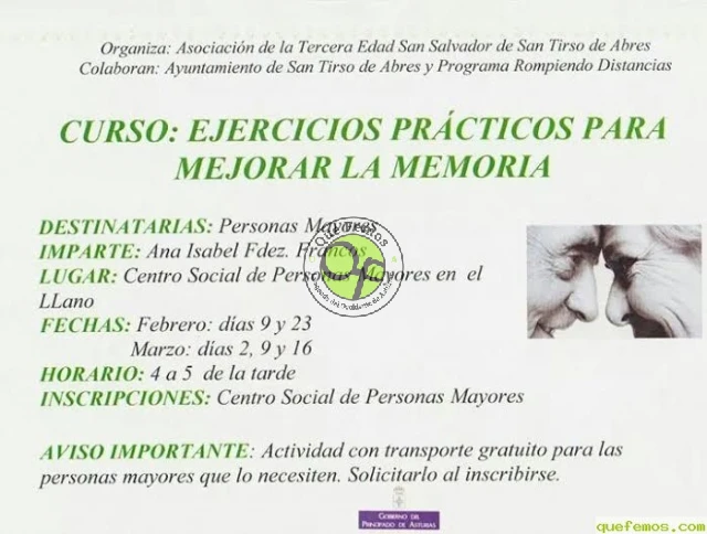 Curso para ejercicios prácticos para mejorar la memoria en San Tirso: Febrero