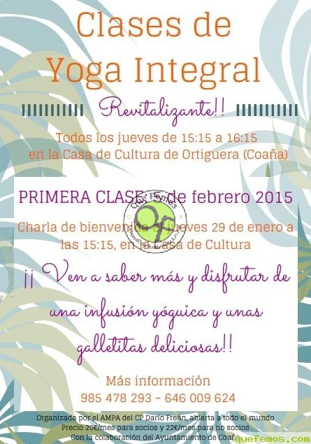 Clases de Yoga Integral en la Casa de Cultura de Ortiguera