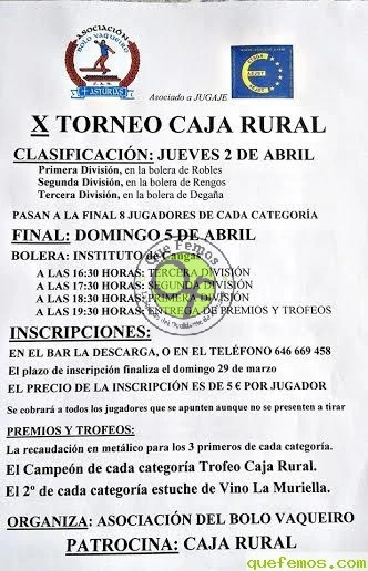X Torneo Caja Rural de Bolo Vaqueiro 2015