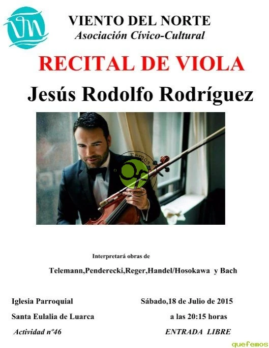 Viento del Norte organiza un concierto de Jesús Rodolfo Rodríguez en Luarca