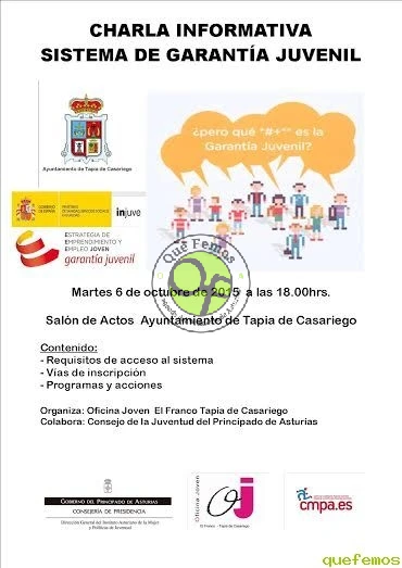 Charla informativa sobre el sistema de garantía juvenil en Tapia