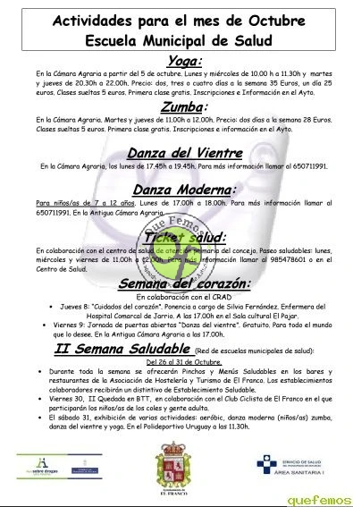 Escuela Municipal de Salud de El Franco: mes de octubre