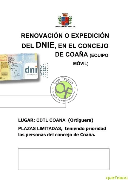 Renovación o expedición del DNI en Coaña