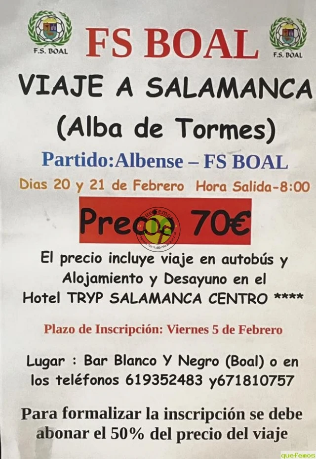 El F.S.Boal organiza un viaje a Salamanca