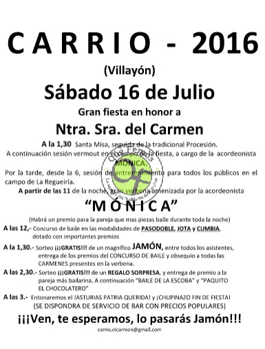 Fiestas de Nuestra Señora del Carmen 2016 en Carrio