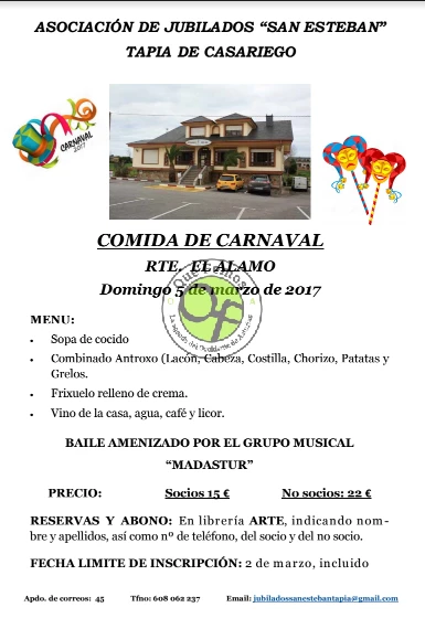 Comida de Carnaval de la Asociación de Jubilados San Esteban de Tapia
