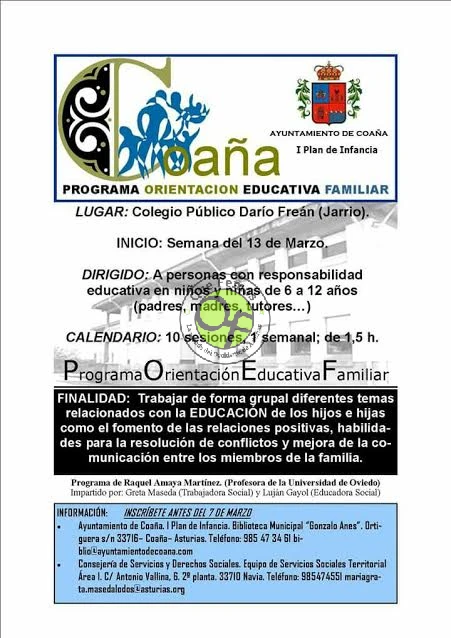 Programa de Orientación Educativa Familiar en Coaña
