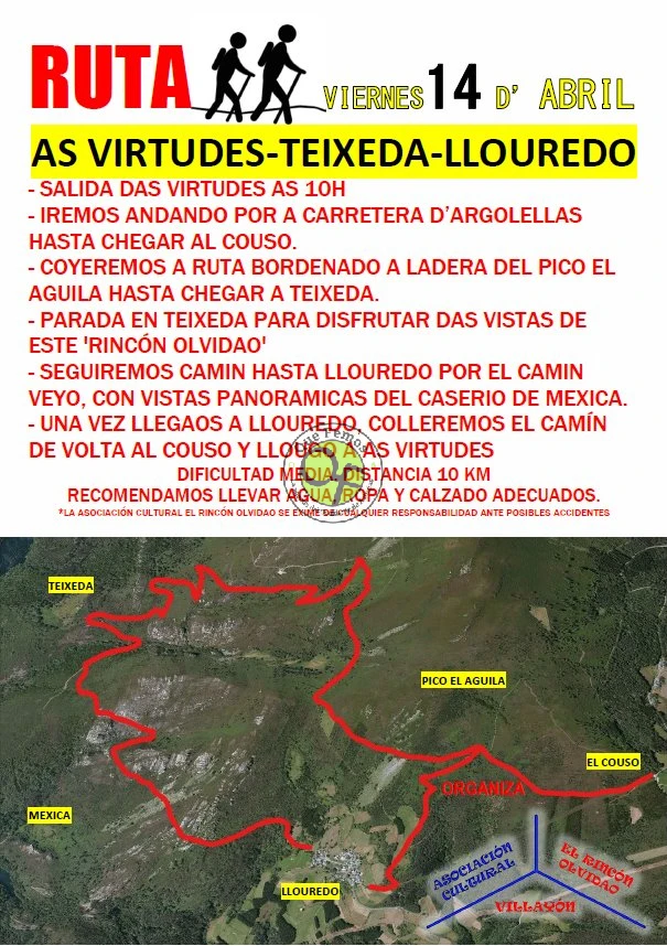 Ruta entre As Virtudes, Teixeda y Llouredo, con El Rincón Olvidao