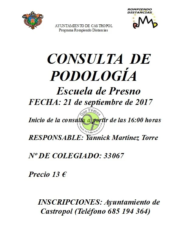 Consulta de Podología en Presno