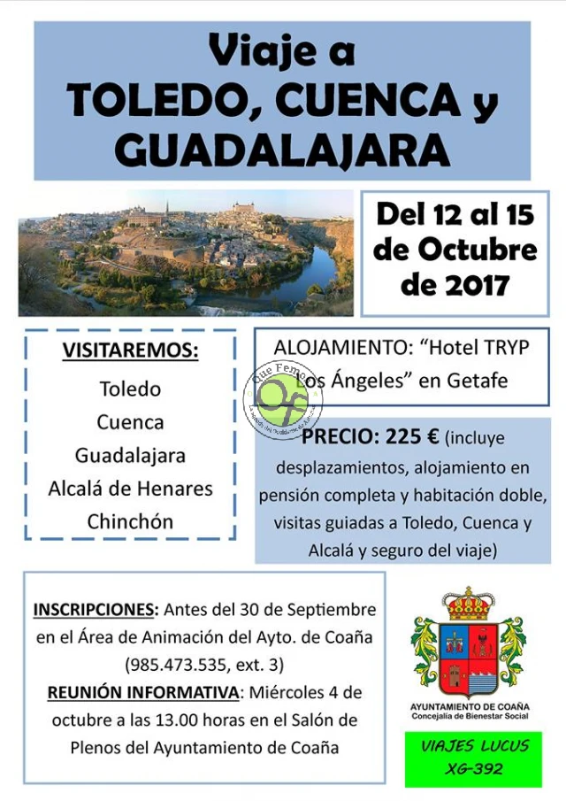 Coaña viaja a Toledo, Cuenca, Guadalajara, Alcalá y Chinchón