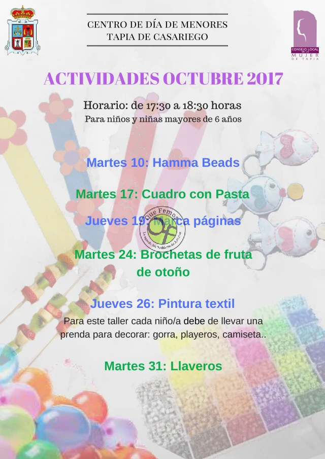 Centro de Día de Menores de Tapia: actividades mes de octubre