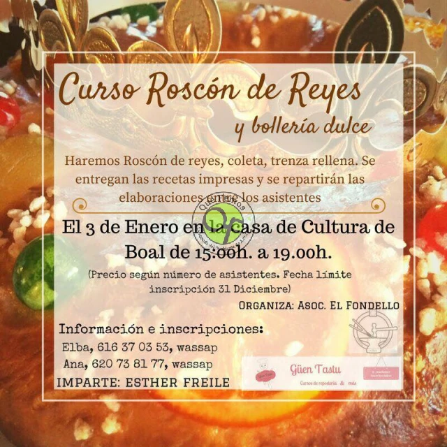 Curso de Roscón de Reyes y bollería dulce en Boal