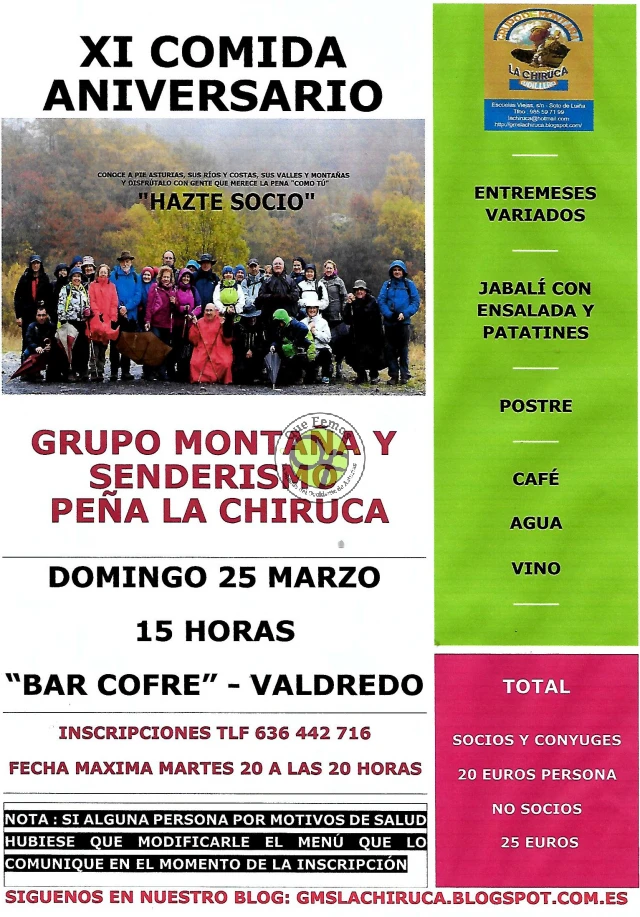 XI Comida aniversario y asamblea del Grupo de Montaña La Chiruca