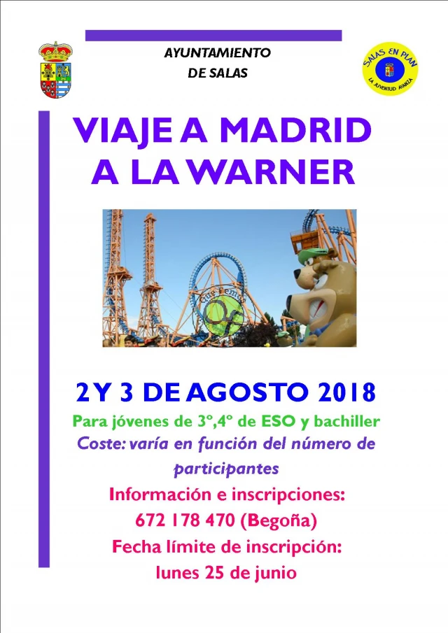 Los jóvenes de Salas disfrutarán de un viaje a Madrid y a la Warner