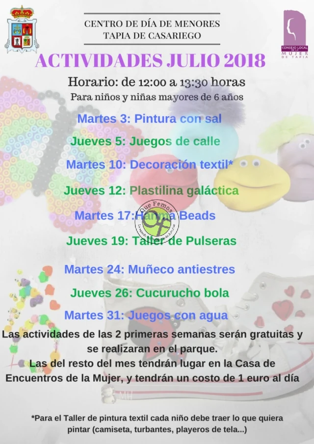 Centro de Día de Menores de Tapia: mes de julio