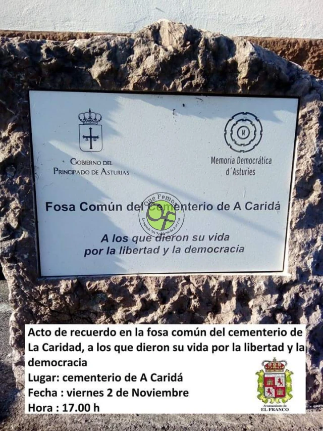 A Caridá celebra un homenaje frente a la fosa común de los caídos por la libertad y la democracia