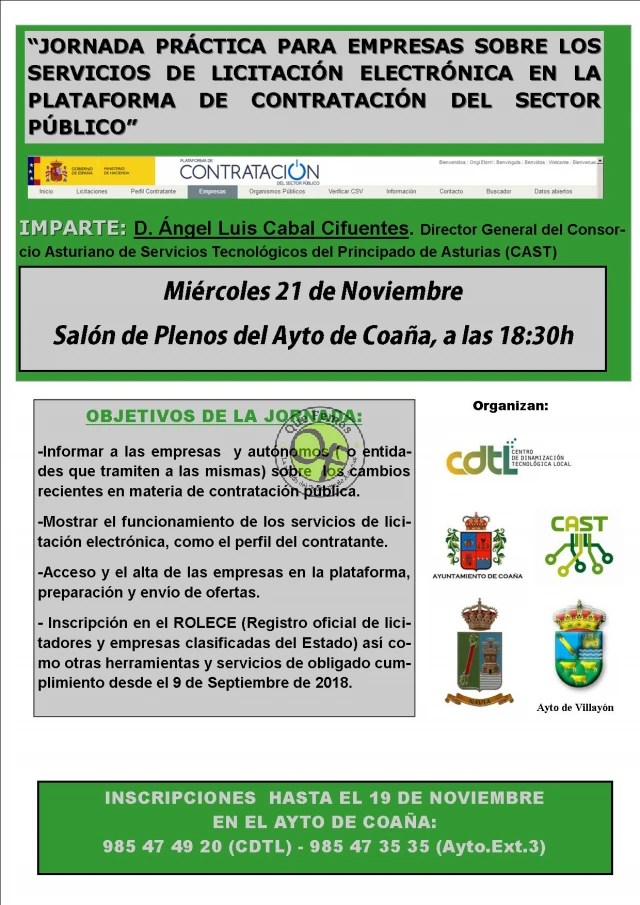 Jornada práctica para empresas sobre licitación electrónica en Coaña