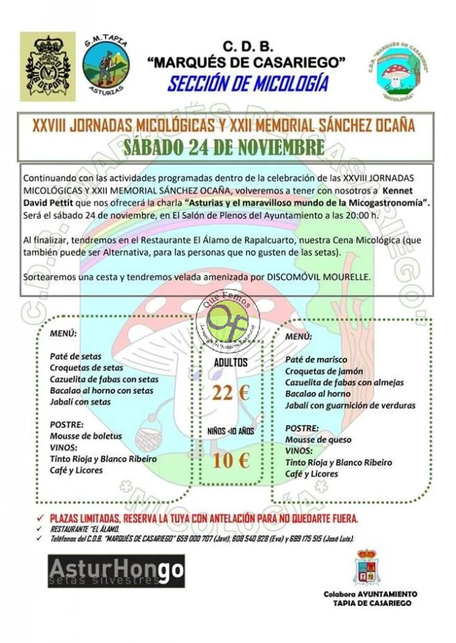 Tapia celebra las XXVIII Jornadas Micológicas y XXII Memorial Sánchez Ocaña 2018