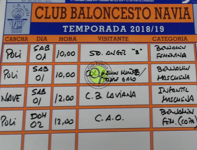 Encuentros del fin de semana del Club Baloncesto Navia