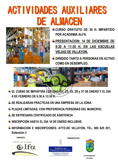 Curso de actividades auxiliares de almacén en Villayón