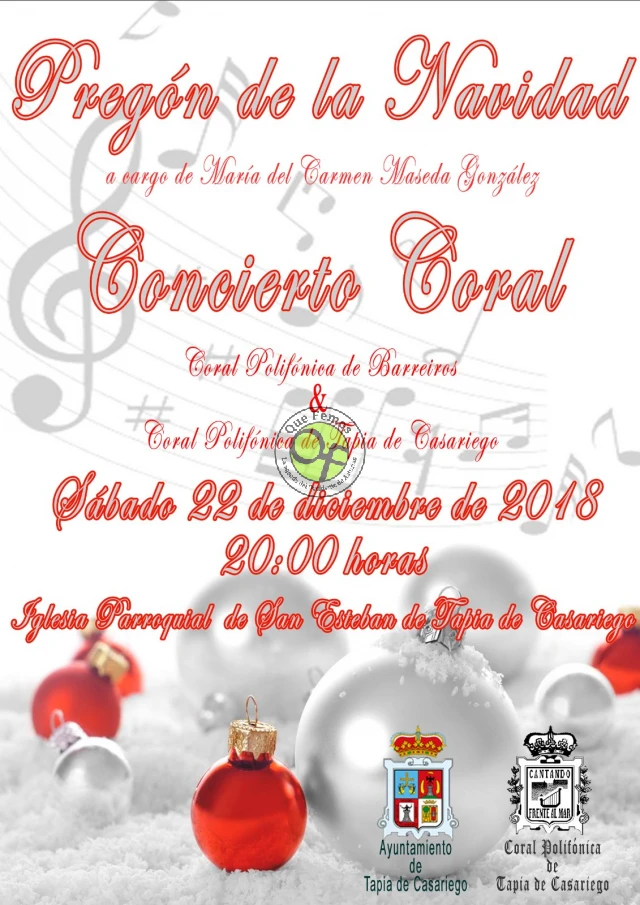 Pregón de Navidad y Concierto Coral en Tapia de Casariego