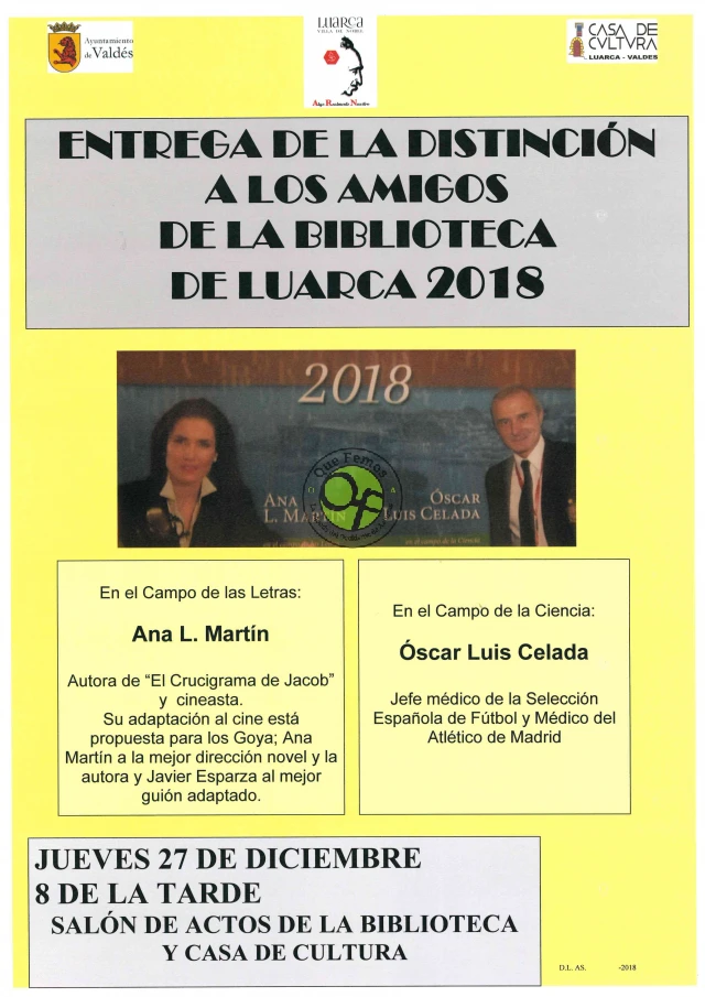 Entrega de la distinción a los Amigos de la Biblioteca de Luarca 2018