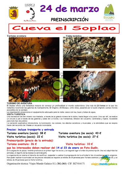 El Grupo de Montaña Estoupo visitará la Cueva El Soplao en marzo, reserva tu plaza antes del 23 de enero
