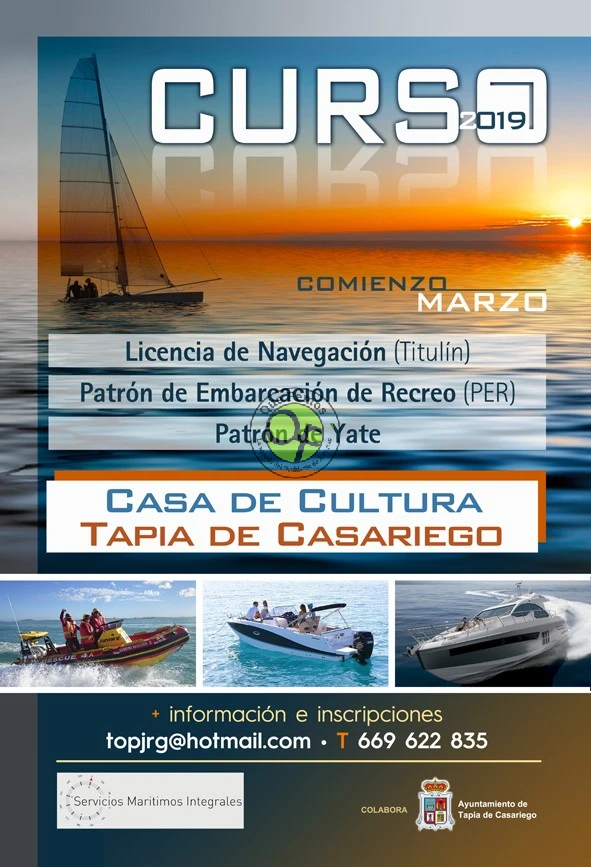 Cursos 2019: Licencia de Navegación, Patrón de Embarcación de Recreo y Patrón de Yate en Tapia