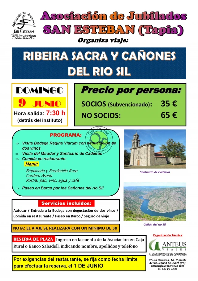 La Asociación de Jubilados de San Esteban viaja a la Ribeira Sacra y el Sil