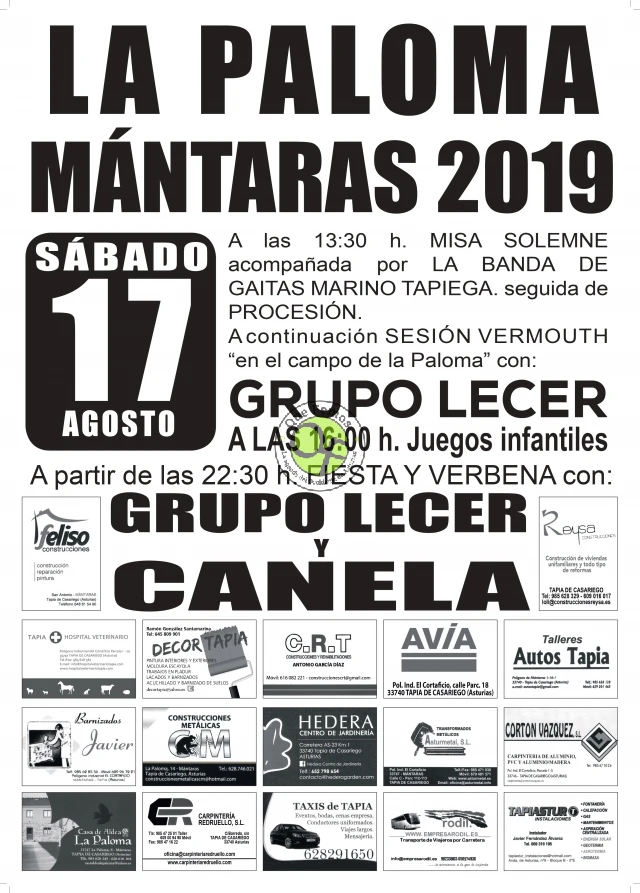 Fiesta de La Paloma 2019 en Mántaras