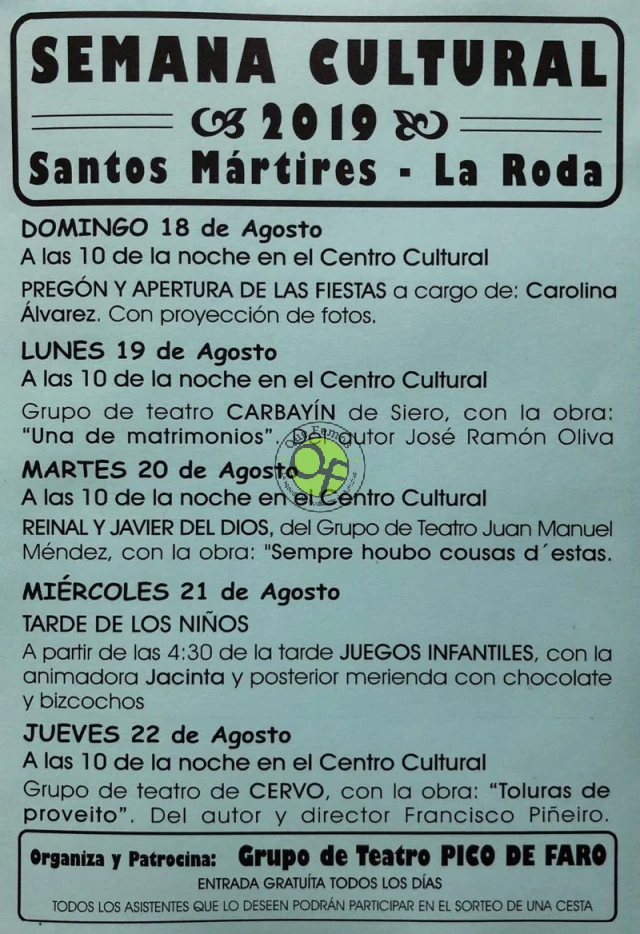 Semana Cultural de los Santos Mártires 2019 en A Roda