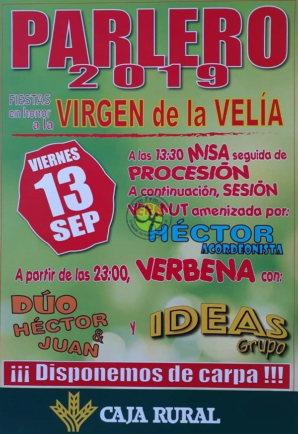 Fiesta en honor a la Virgen de la Velía 2019 en Parlero