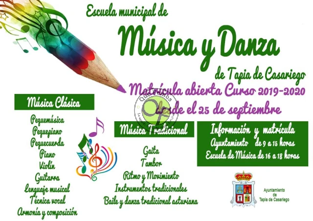 Abierto el plazo de matrícula de la Escuela Municipal de Música de Tapia