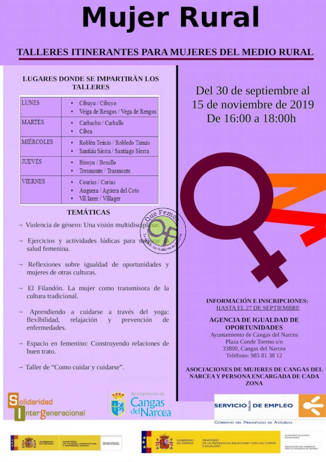 Talleres itinerantes para mujeres del medio rural en el concejo de Cangas