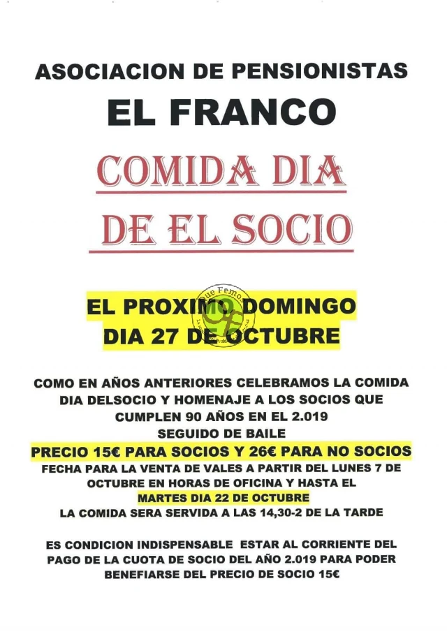 Comida Día el Socio de la Asociación de Pensionistas de El Franco