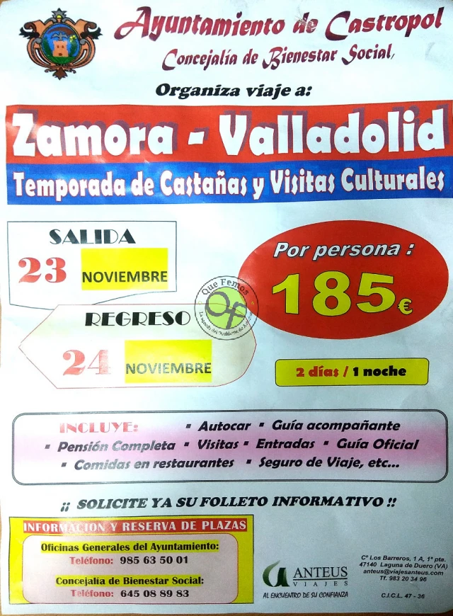 Castropol organiza un viaje a Zamora y Valladolid