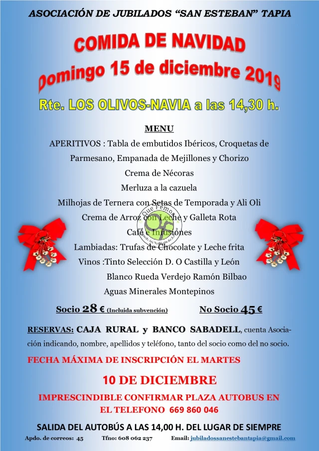 La Asociación de Jubilados San Esteban de Tapia organiza una gran comida de Navidad
