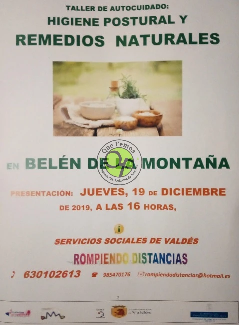 Taller de autocuidado higiene postural y remedios naturales en Belén de la Montaña