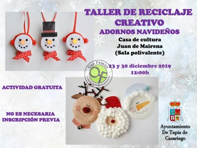 Taller de reciclaje creativo adornos de Navidad en Tapia