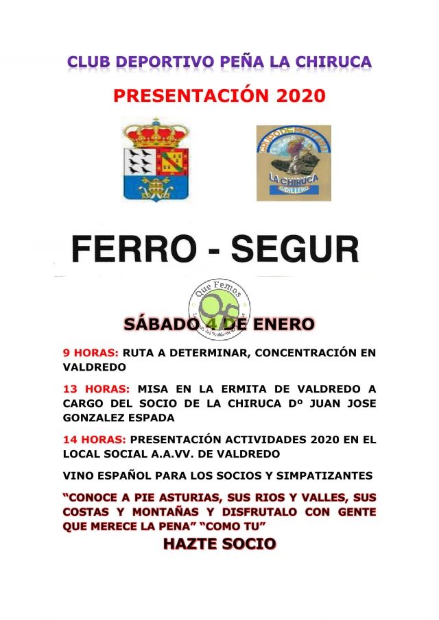 El Club Deportivo Peña La Chiruca presenta su calendario de actividades 2020