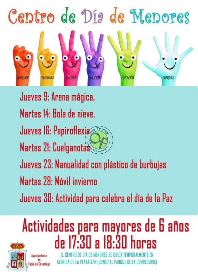 Centro de Día de Menores de Tapia: mes de enero