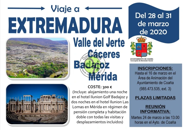 El Ayuntamiento de Coaña organiza un viaje a Extremadura