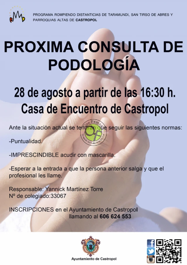Consulta de Podología en Castropol: agosto 2020