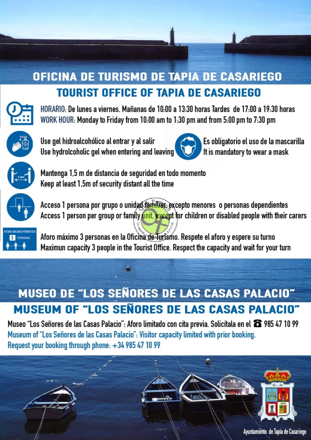 Horario de Invierno y Puente del Pilar de la Oficina Municipal de Turismo de Tapia y 