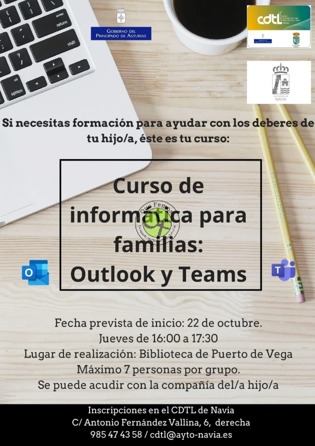 Curso de informática para familias en Puerto de Vega: Outlook y Teams