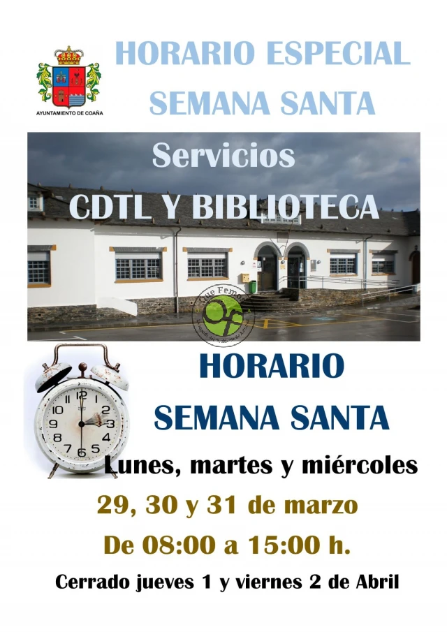 Horario Semana Santa 2021 para CDTL y Biblioteca de Coaña