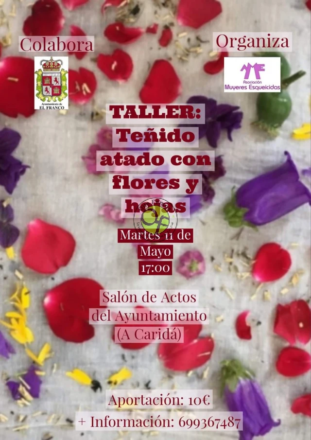 Taller de teñido atado con flores en El Franco