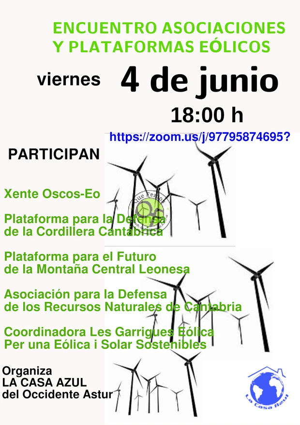 El próximo viernes se celebrará un encuentro virtual entre asociaciones y plataformas eólicos