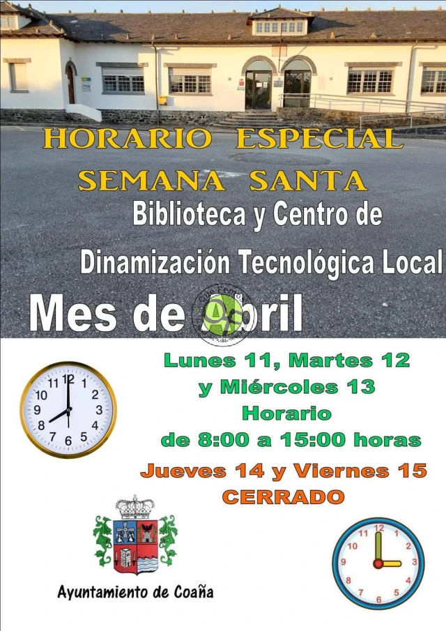 Horario de Semana Santa en el CDTL y la Biblioteca Municipal de Coaña